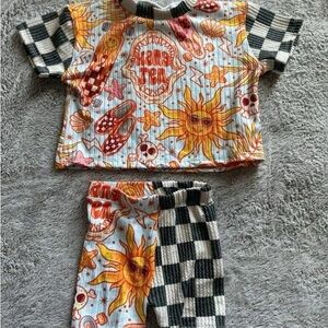 Kids Sun and Skate Checkered Oversized Tee Set